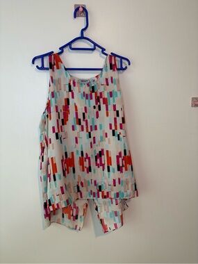 DKNY Multicolor Abstract Print Camisole - White Base with Pink & Aqua